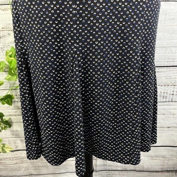 Talbots Skirt 8 Navy Blue Polka Dots Knee Flared A Line Slinky Stretch Modest - Picture 5 of 8